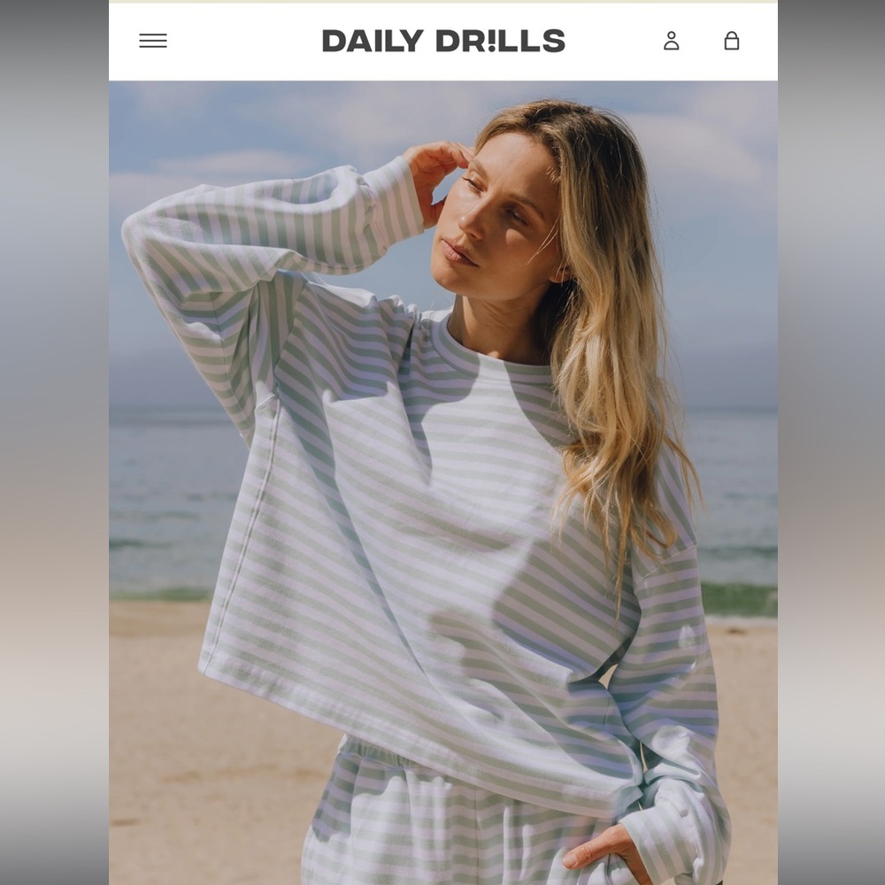 Daily Drills Striped Cotton Long Sleeve in Lake Day + White Stripe